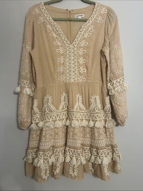 Roller Rabbit Tan Dress with White Embroidered Tassels